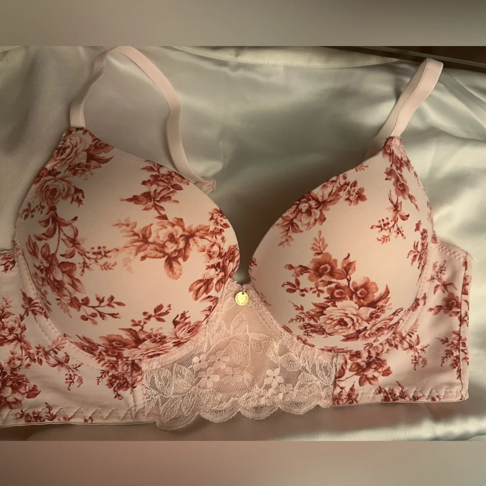 Laura Ashley Pushup Bra 36B NWOT silky floral and lace underwire - Picture 3 of 7